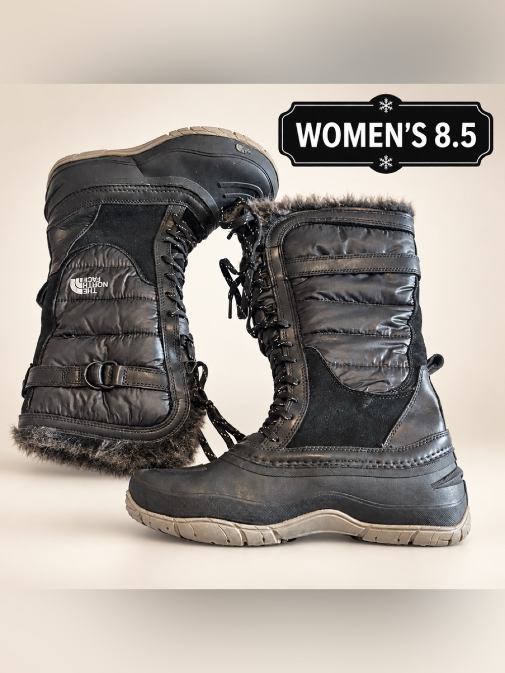 The North Face Women's Black Lace-Up Insulated Snow Boots